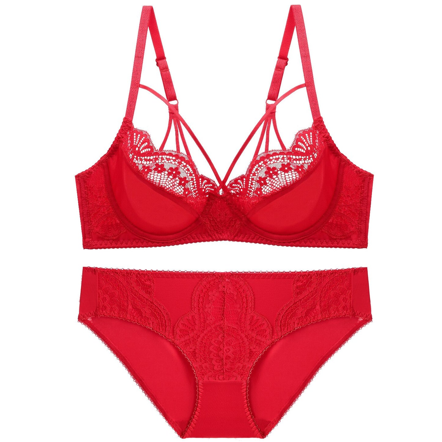 Glossy Ultra Thin Unlined Bra Set Underwear with Lace