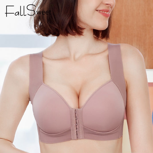 FallSweet Plus Size Women's Front Closure Seamless Push Up Bra - Sexy Underwear Vest Top