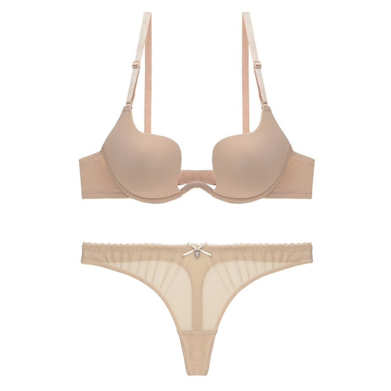 Women's Thick Cotton Push Up Bra and Thong Set - Comfort & Style