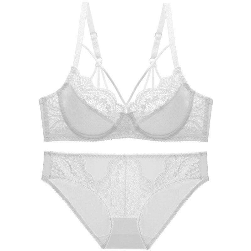 Glossy Ultra Thin Unlined Bra Set Underwear with Lace
