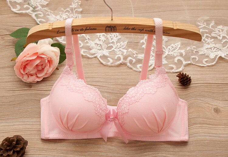 New Pure Color Lace Sexy Bra Set for Small - Breasted Women - Wireless, Adjustable, Without Rims