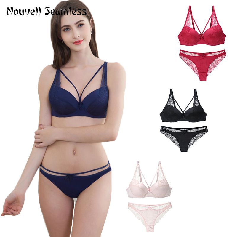 Nouvelle Seamless Sexy 3/4 Cup Lace Underwear Set with Push Up Bra, Available in B - E Cups