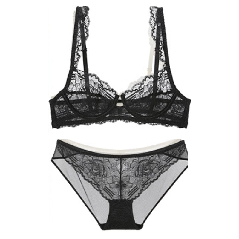 TERMEZY Women's Sexy Lace Lingerie Set - Transparent Brassiere, Push Up Bra, Ultra-thin Cup for Party