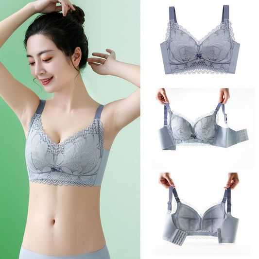 New Non-Steel Ring Bra for Big Breasts - Thin Adjustment, Vice Milk, Thin Cup, Large Size