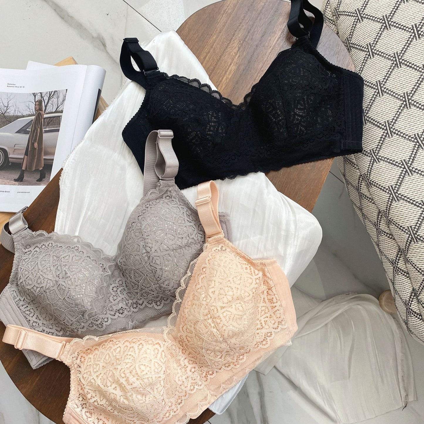 Sexy no steel ring lace large size underwear comfortable breathable thin bra gathering