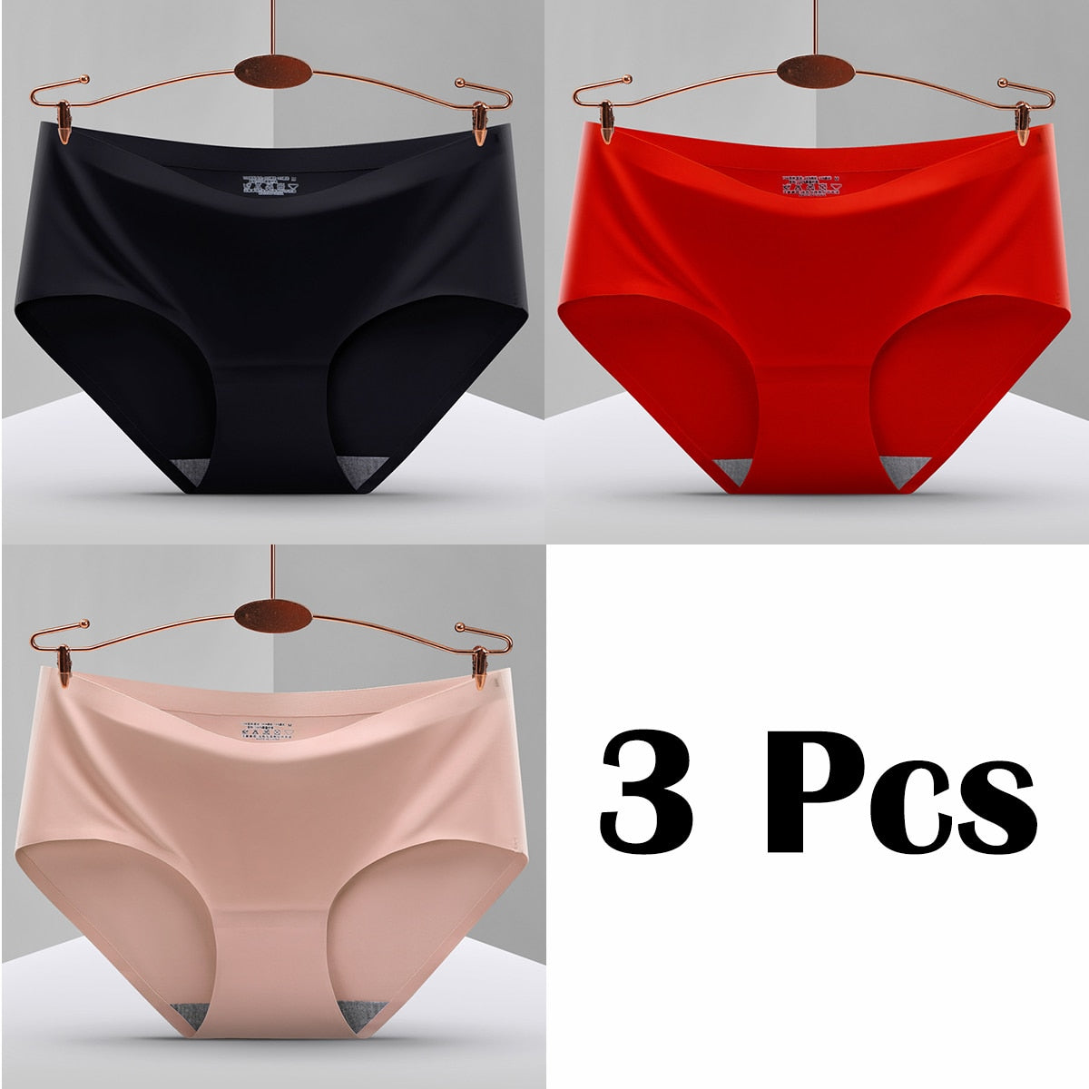 3Pcs New In Seamless Ice Silk Briefs Underwear Women Solid Color Intimate Panties Ultra Thin Breathable Lingerie For Ladies