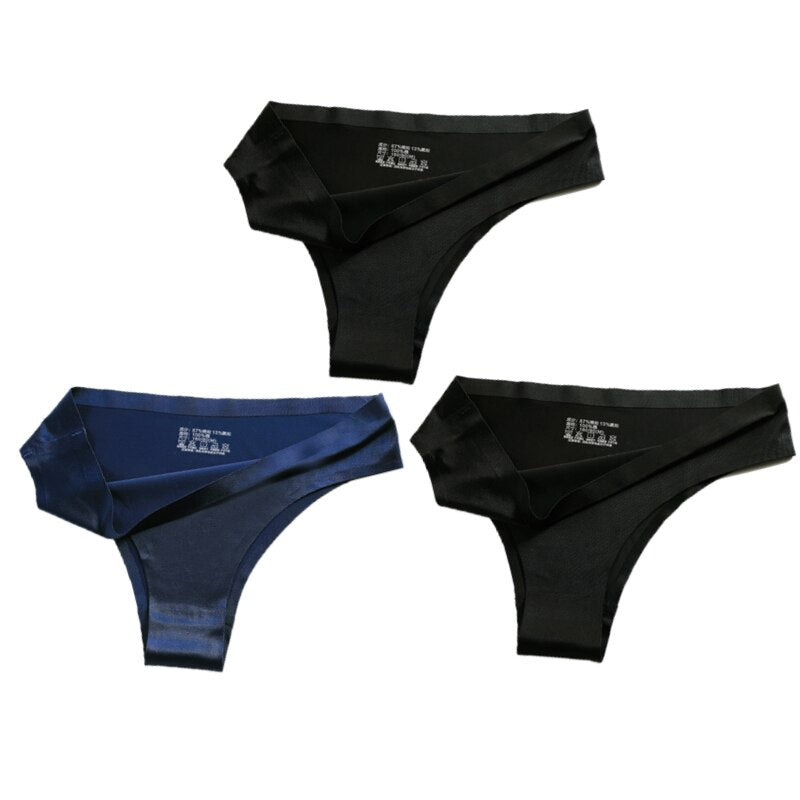 3-teiliges Damen-Set aus Seide mit niedriger Taille, sexy Höschen – Tanga, nahtlose G-String-Unterwäsche