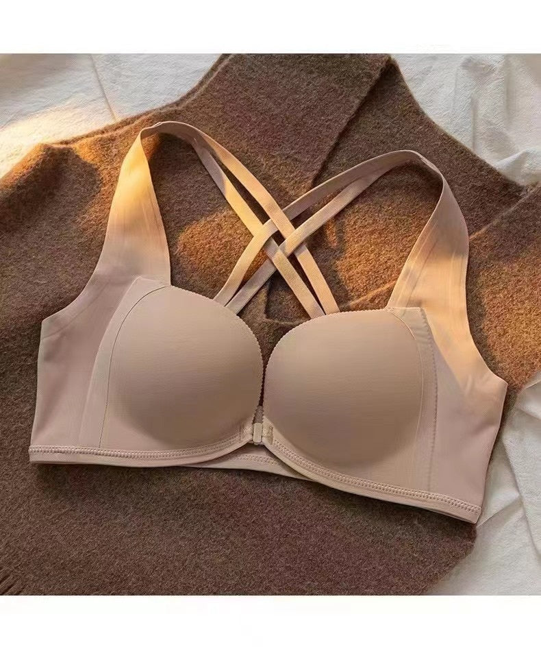 2025 Beautiful Back Front Buckle Underwear Women's Small Breasts Gather Seamless No Steel Ring To Close Breasts Breathable Bra Thin