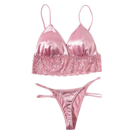 Floral Lace Women's Sexy Backless Bra & Thong Panties Lingerie Set - Deep V Bralette