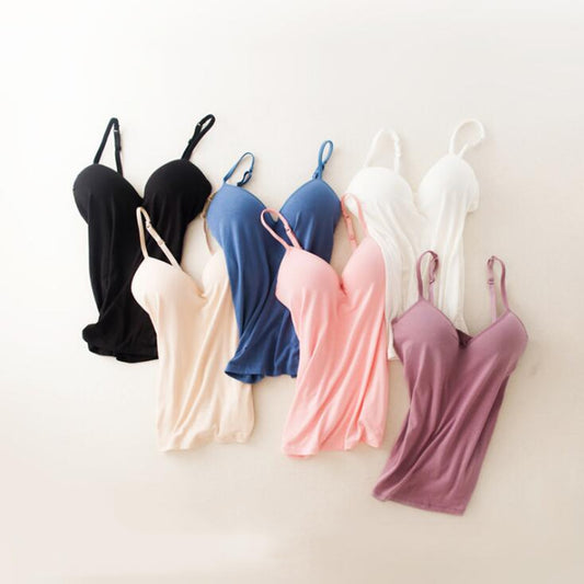 New Women's Modal Adjustable Padded Bra Tank Top - Solid Cami Top Vest with Built - In Bra for Fitness