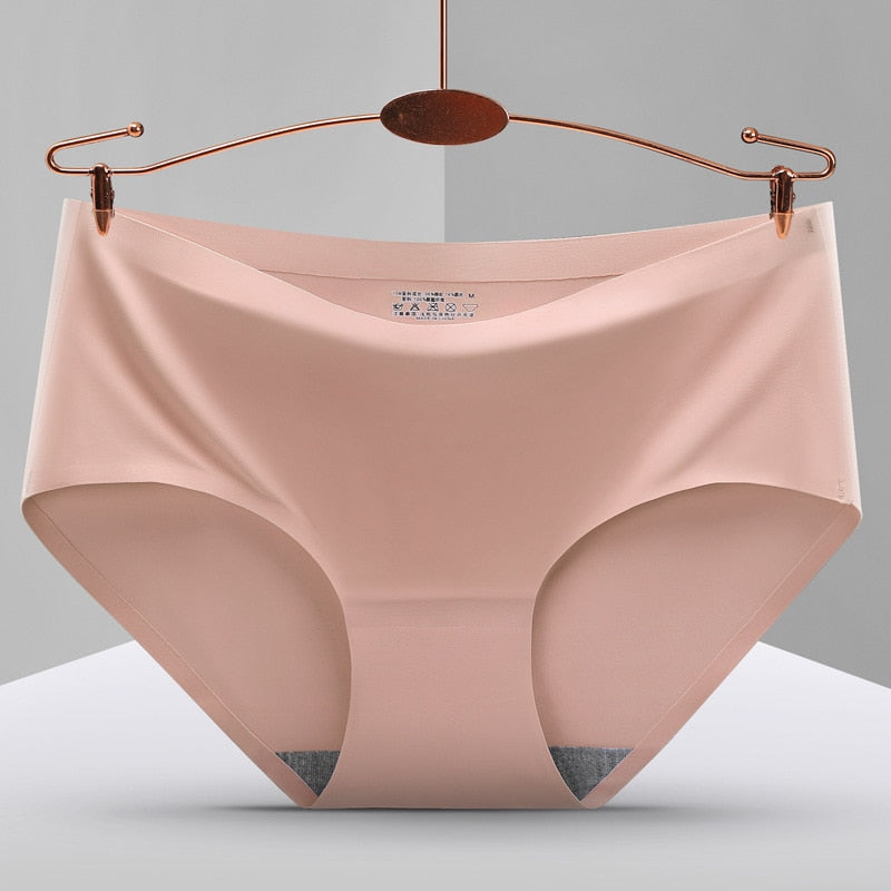 3Pcs New In Seamless Ice Silk Briefs Underwear Women Solid Color Intimate Panties Ultra Thin Breathable Lingerie For Ladies
