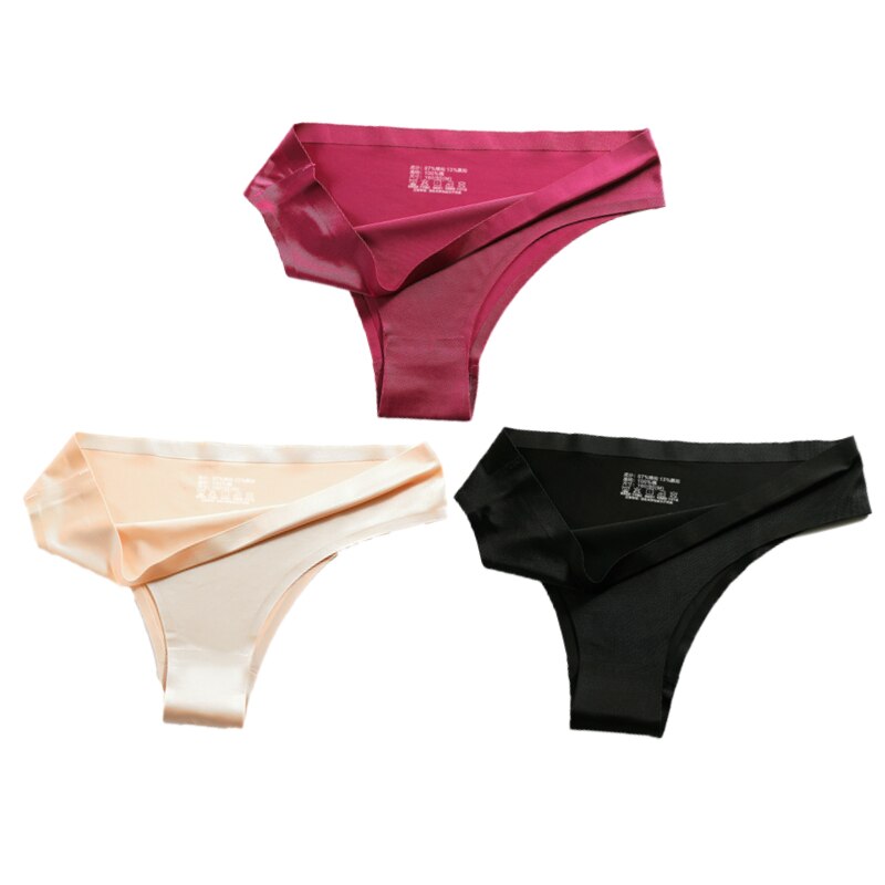 3-teiliges Damen-Set aus Seide mit niedriger Taille, sexy Höschen – Tanga, nahtlose G-String-Unterwäsche