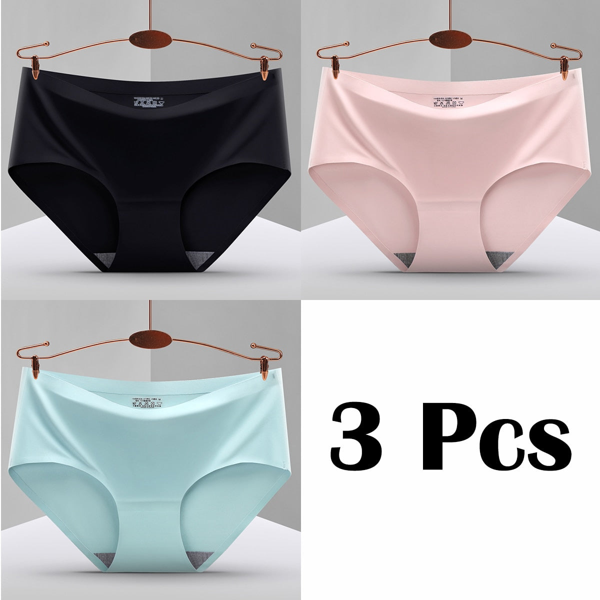 3Pcs New In Seamless Ice Silk Briefs Underwear Women Solid Color Intimate Panties Ultra Thin Breathable Lingerie For Ladies