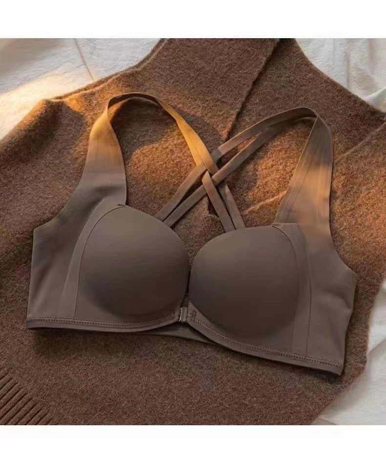 2025 Beautiful Back Front Buckle Underwear Women's Small Breasts Gather Seamless No Steel Ring To Close Breasts Breathable Bra Thin