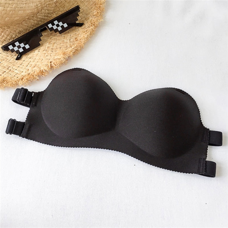 Sexy Backless Invisible Push Up Bra for Women - Seamless, Strapless, Black Lingerie