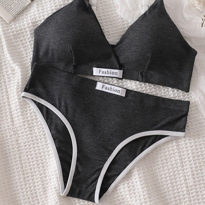 Sexy Dessous-Set aus Baumwolle für Damen – bügelloser BH und Slip mit niedriger Taille
