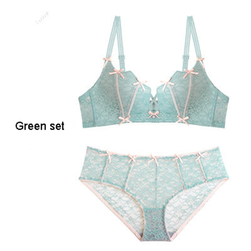 Women's Lace Sexy Kawaii Underwear Set - Push Up Comfort Wireless Bra & Panty