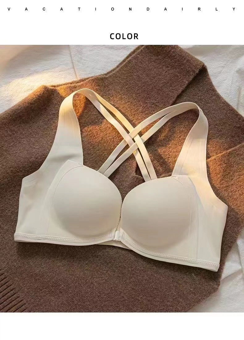 2025 Beautiful Back Front Buckle Underwear Women's Small Breasts Gather Seamless No Steel Ring To Close Breasts Breathable Bra Thin