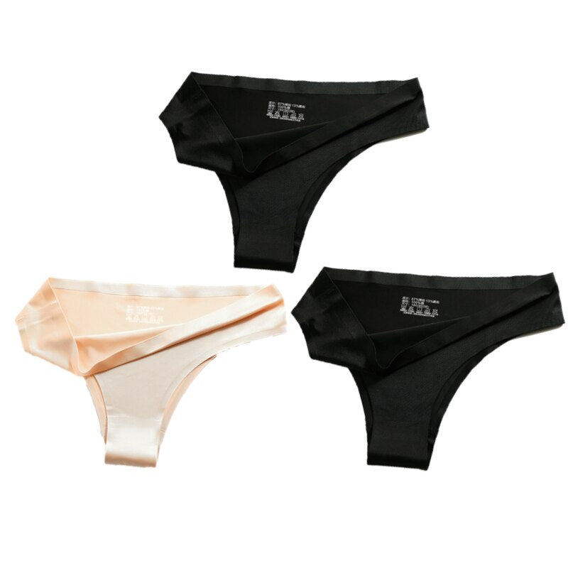 3-teiliges Damen-Set aus Seide mit niedriger Taille, sexy Höschen – Tanga, nahtlose G-String-Unterwäsche
