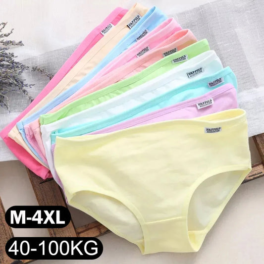 Plus Size Panties 3XL/4XL - Women's Cotton Comfortable Underwear, Solid Color Briefs