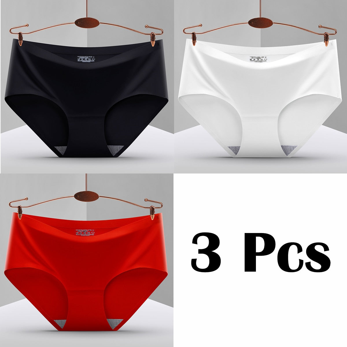3Pcs New In Seamless Ice Silk Briefs Underwear Women Solid Color Intimate Panties Ultra Thin Breathable Lingerie For Ladies