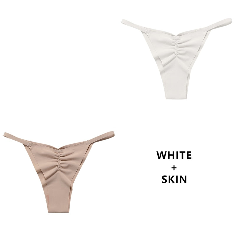 CINOON 2PCS/Set Women Sexy Ice Silk Lingerie - Low-waist Panties, Thong, No Trace, Breathable