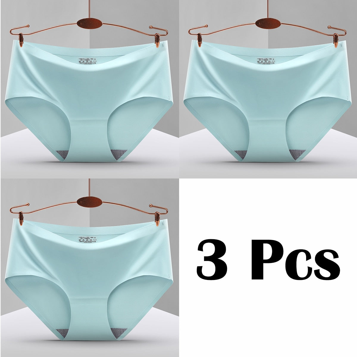 3Pcs New In Seamless Ice Silk Briefs Underwear Women Solid Color Intimate Panties Ultra Thin Breathable Lingerie For Ladies