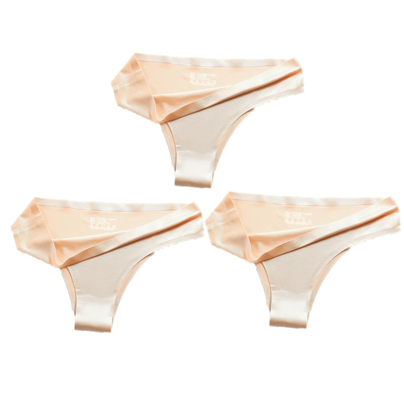 3-teiliges Damen-Set aus Seide mit niedriger Taille, sexy Höschen – Tanga, nahtlose G-String-Unterwäsche