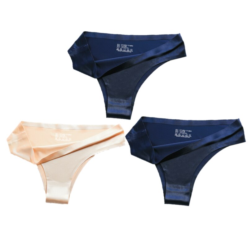 3-teiliges Damen-Set aus Seide mit niedriger Taille, sexy Höschen – Tanga, nahtlose G-String-Unterwäsche