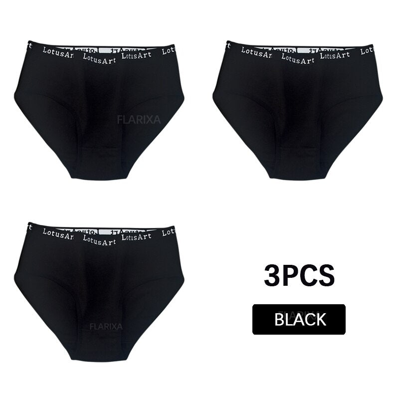 Flarixa 3PCS Seamless Women Cotton Panties Mid Rise Tummy Panty Solid Color Girls' Briefs Soft Underpants Female Lingerie M-XXL
