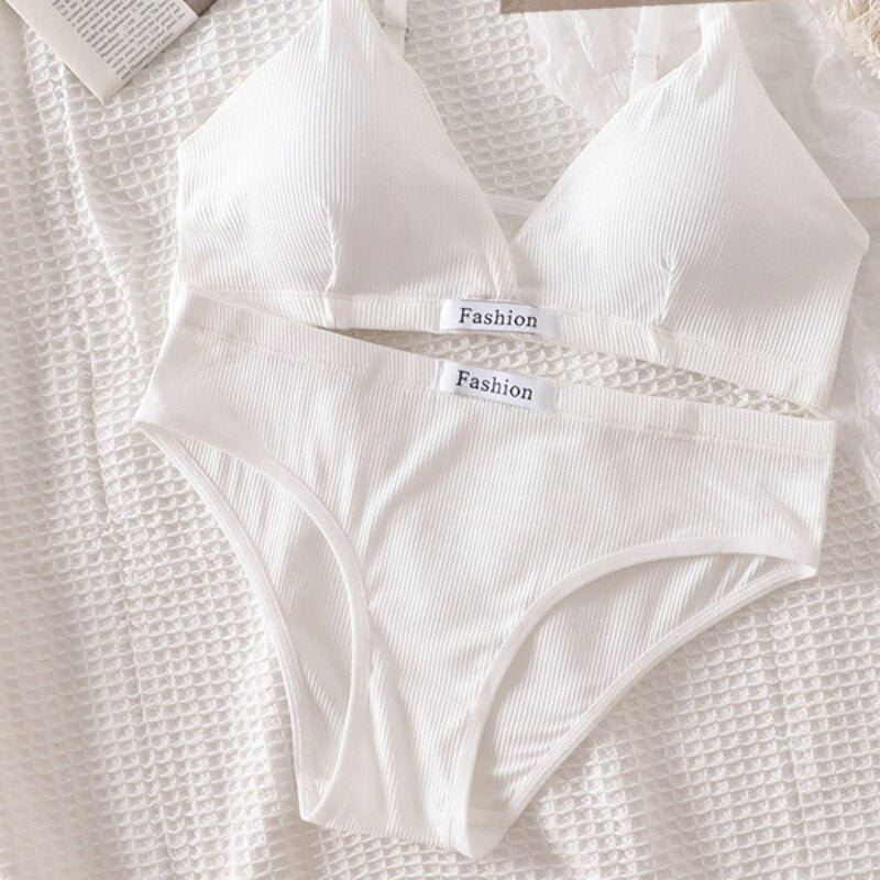 Sexy Dessous-Set aus Baumwolle für Damen – bügelloser BH und Slip mit niedriger Taille