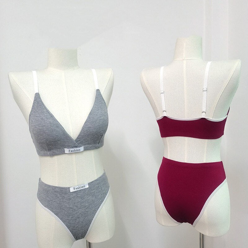 Sexy Dessous-Set aus Baumwolle für Damen – bügelloser BH und Slip mit niedriger Taille