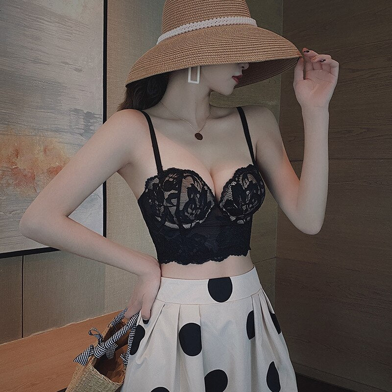 2025 French Style Hot Sexy Back Bra for Women - Gather Lace, Perfect for Summer
