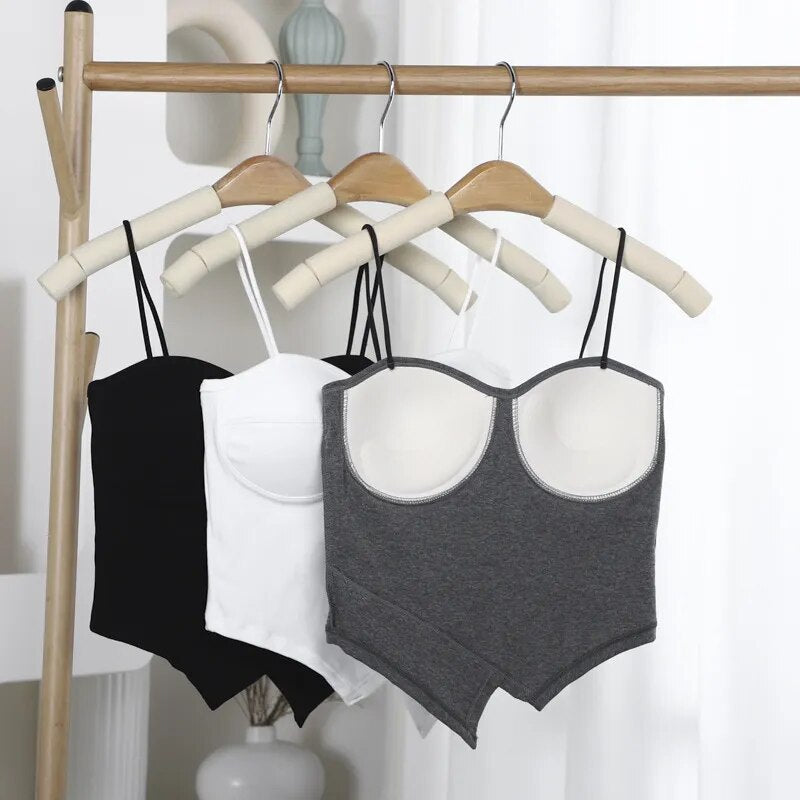 Summer New Arrival Women's Sexy Sleeveless Spaghetti Strap Camisole with Built - In Bra