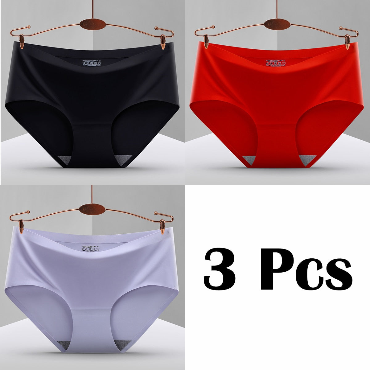 3Pcs New In Seamless Ice Silk Briefs Underwear Women Solid Color Intimate Panties Ultra Thin Breathable Lingerie For Ladies