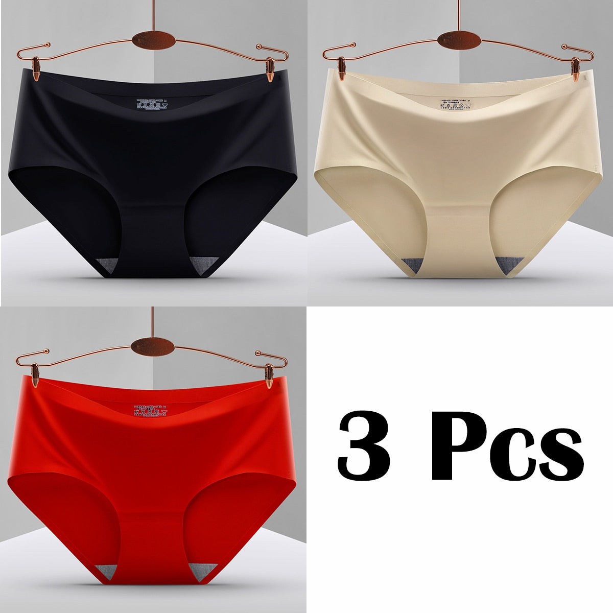 3Pcs New In Seamless Ice Silk Briefs Underwear Women Solid Color Intimate Panties Ultra Thin Breathable Lingerie For Ladies