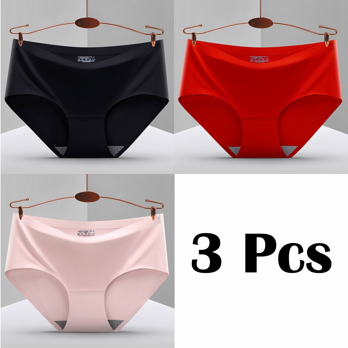 3Pcs New In Seamless Ice Silk Briefs Underwear Women Solid Color Intimate Panties Ultra Thin Breathable Lingerie For Ladies