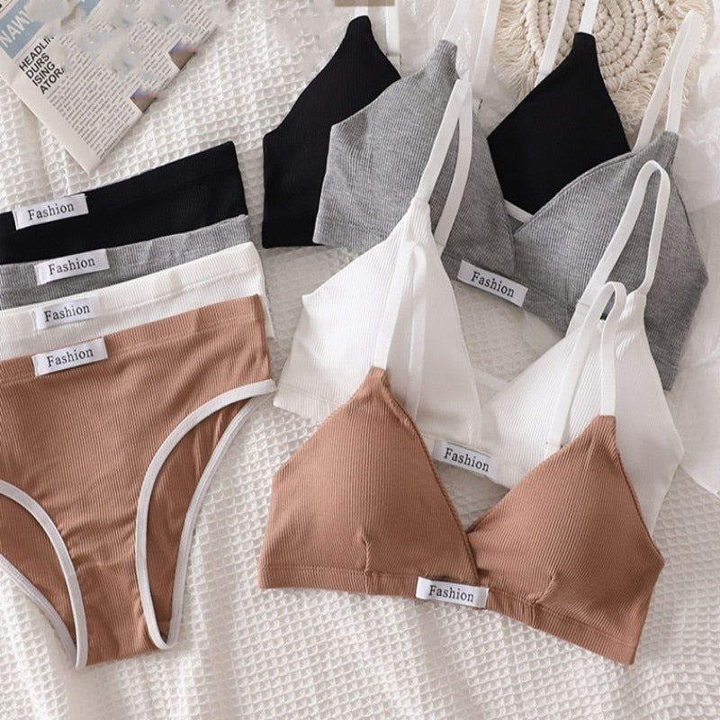 Sexy Dessous-Set aus Baumwolle für Damen – bügelloser BH und Slip mit niedriger Taille