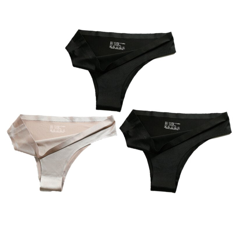3-teiliges Damen-Set aus Seide mit niedriger Taille, sexy Höschen – Tanga, nahtlose G-String-Unterwäsche
