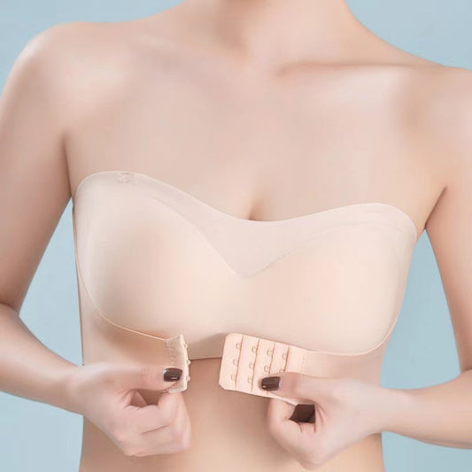 Front Buckle Gathered Women's Invisible Strapless Bra Strap - Non-slip, Anti-sagging, No Trace, No Steel Ring