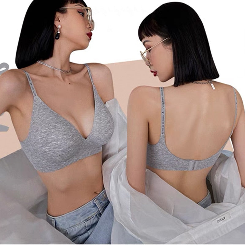 Women's Seamless Sexy Lingerie: Letter Strap Wireless Push Up Bras with Deep V and U Back Design