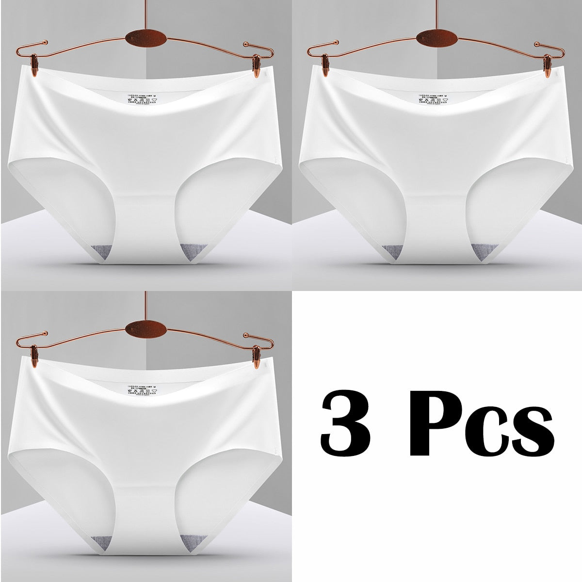 3Pcs New In Seamless Ice Silk Briefs Underwear Women Solid Color Intimate Panties Ultra Thin Breathable Lingerie For Ladies
