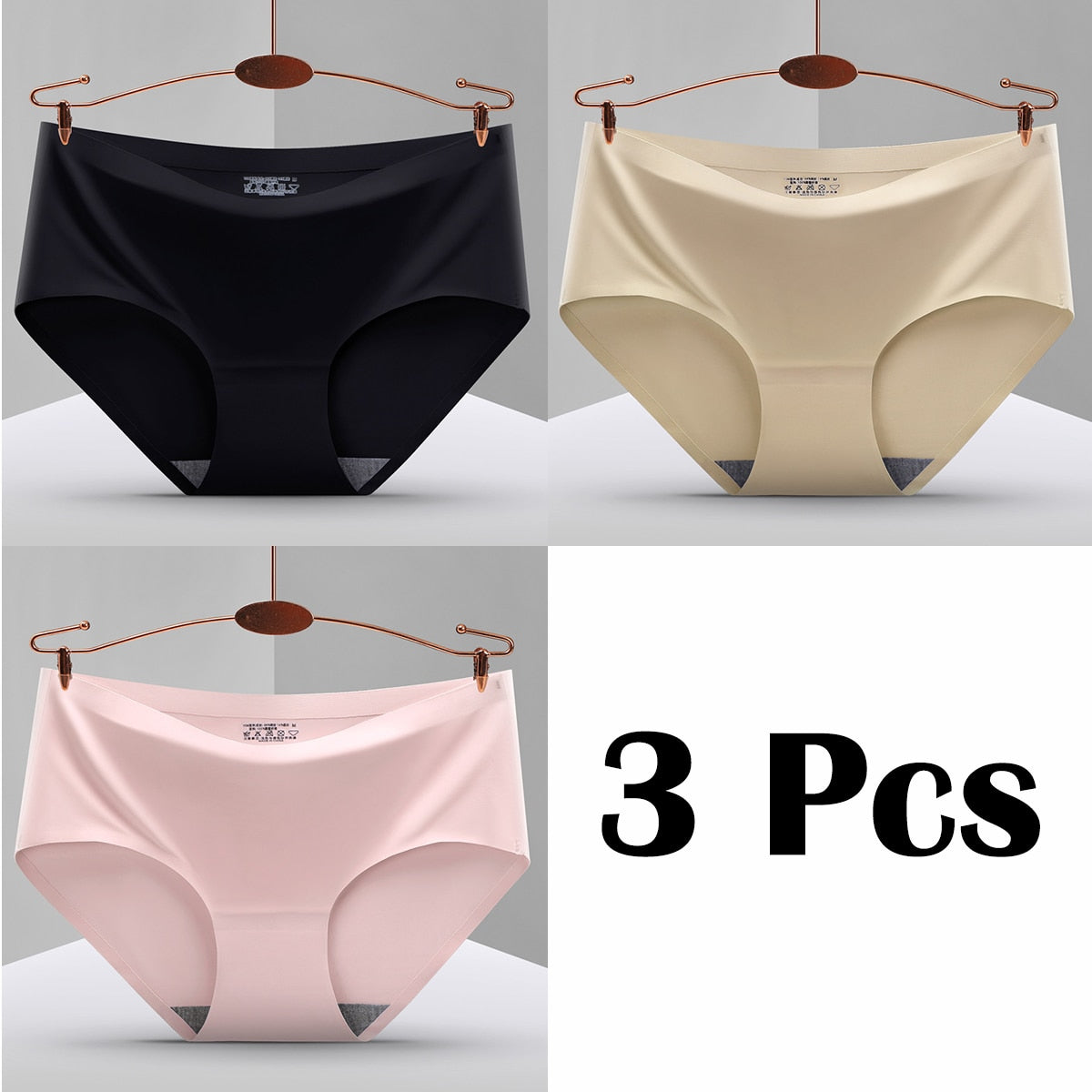 3Pcs New In Seamless Ice Silk Briefs Underwear Women Solid Color Intimate Panties Ultra Thin Breathable Lingerie For Ladies