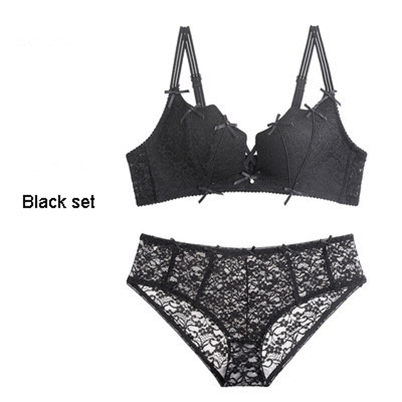 Women's Lace Sexy Kawaii Underwear Set - Push Up Comfort Wireless Bra & Panty