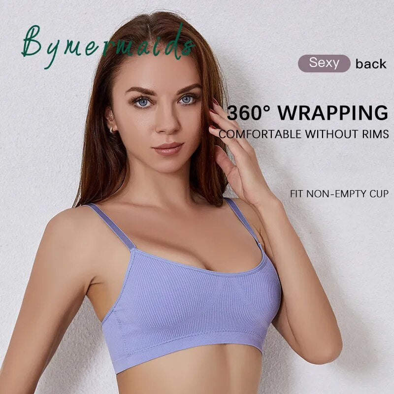 Bymermaids Women's Backless Sports Bra - No Steel Ring, Seamless Push Up for Gym, Fitness & Yoga