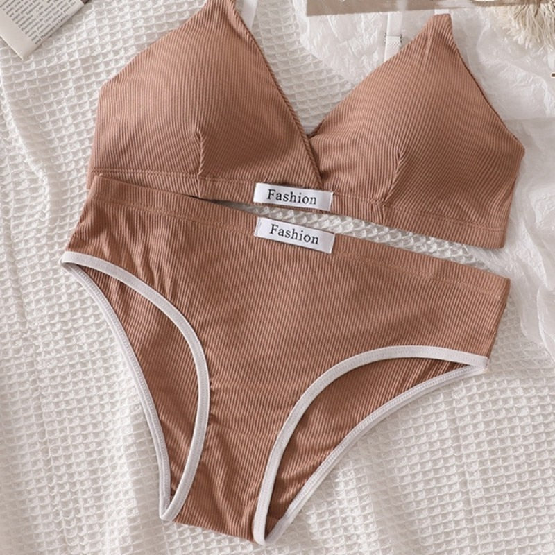 Sexy Dessous-Set aus Baumwolle für Damen – bügelloser BH und Slip mit niedriger Taille