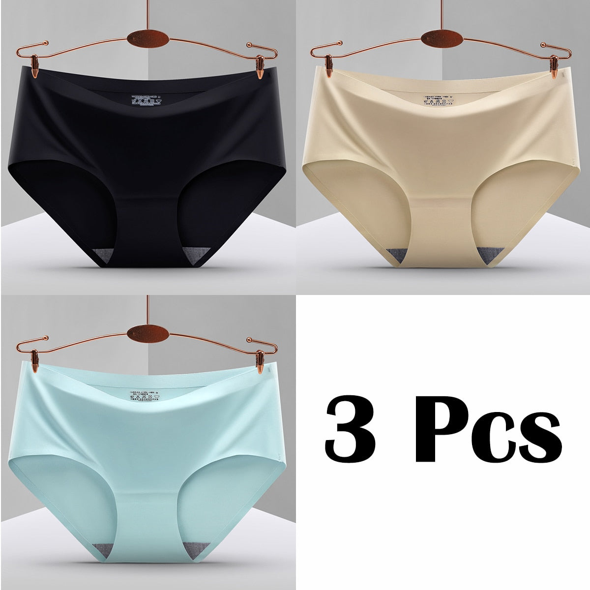 3Pcs New In Seamless Ice Silk Briefs Underwear Women Solid Color Intimate Panties Ultra Thin Breathable Lingerie For Ladies