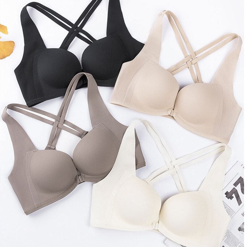2025 Beautiful Back Front Buckle Underwear Women's Small Breasts Gather Seamless No Steel Ring To Close Breasts Breathable Bra Thin