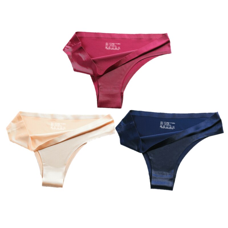 3-teiliges Damen-Set aus Seide mit niedriger Taille, sexy Höschen – Tanga, nahtlose G-String-Unterwäsche