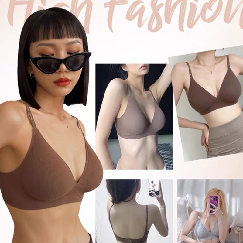 Women's Seamless Sexy Lingerie: Letter Strap Wireless Push Up Bras with Deep V and U Back Design